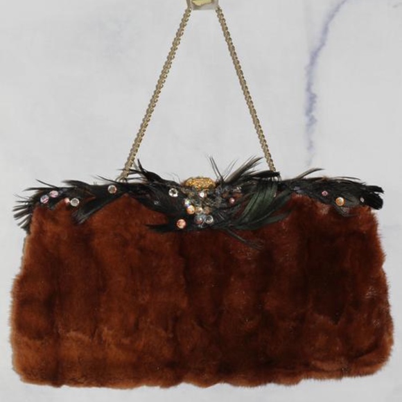 H.A.J.A Designs Fur & Feather Clutch Handbag,All Products : American Fashion Style Bags On Sale
